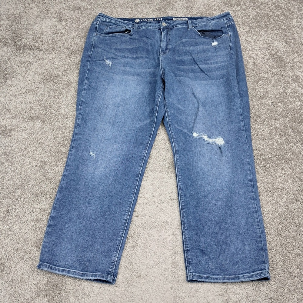 Laurie Felt Forever Denim Relaxed Straight Leg Jeans Blue Distressed 22WP Petite